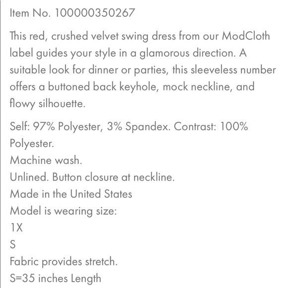 ModCloth Red Crushed Velvet A-line Swing Dress New - Picture 4 of 4